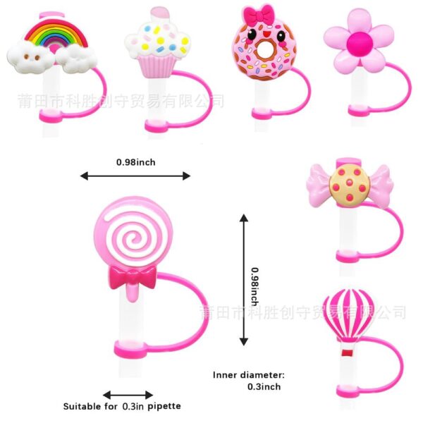 Wholesale Pink sweetheart series straw cover straw cap silicone dust plug cute anime party straw decoration cross-border products