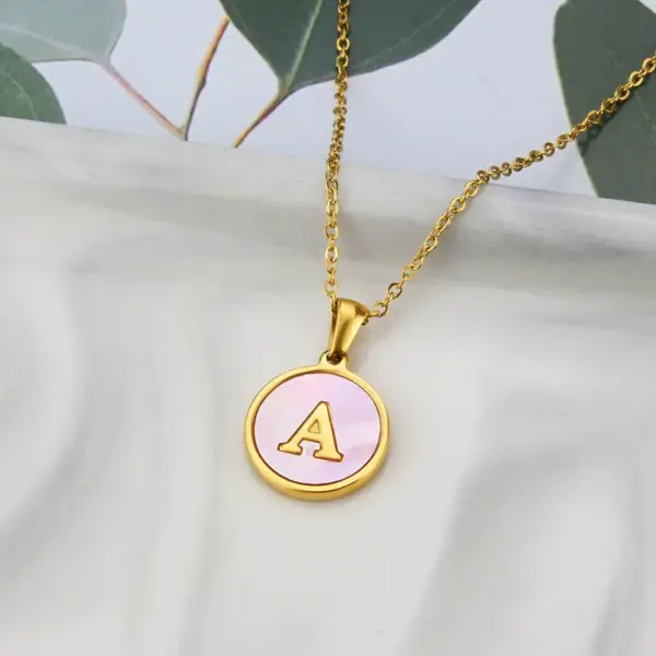 Wholesale Simple Style Letter Titanium Steel Plating Inlay Shell Pendant Necklace