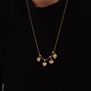 Wholesale Stainless Steel DIY Combination Necklace Fashion Versatile Jewelry Heart Bear Pendant Women's Lobster Clasp Geometric Pattern