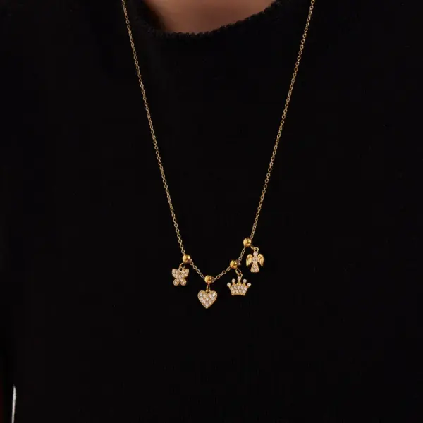 Wholesale Stainless Steel DIY Combination Necklace Fashion Versatile Jewelry Heart Bear Pendant Women's Lobster Clasp Geometric Pattern