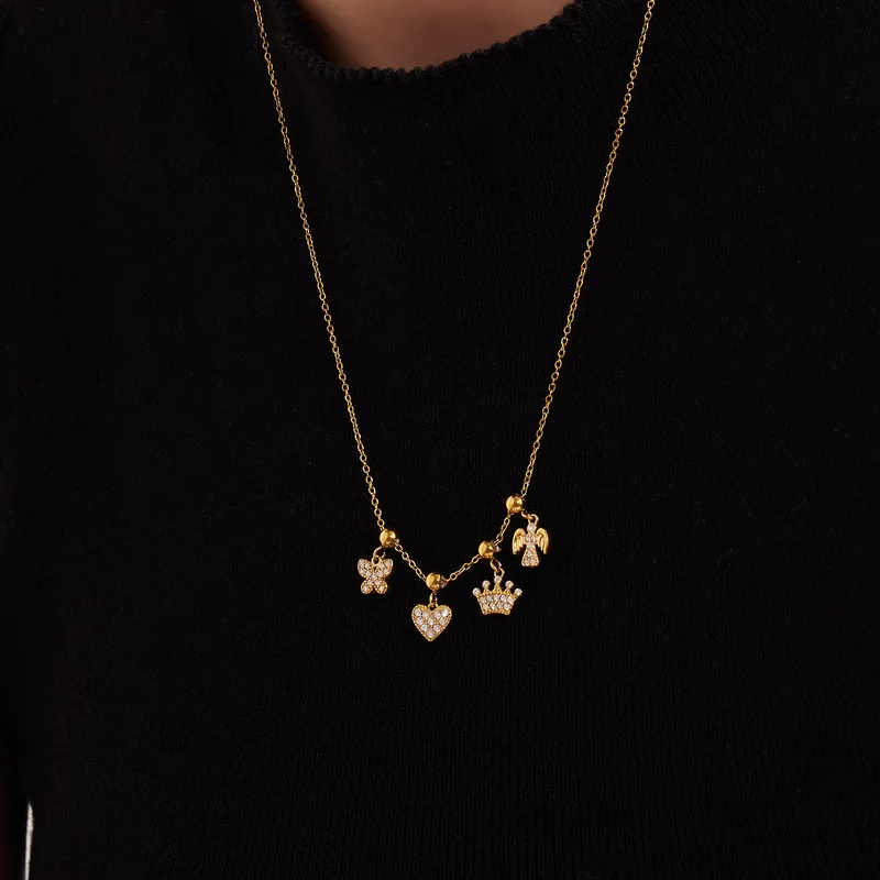 Wholesale Stainless Steel DIY Combination Necklace Fashion Versatile Jewelry Heart Bear Pendant Women's Lobster Clasp Geometric Pattern