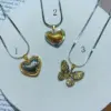 Wholesale Jewelry Elegant Cute Red Heart Butterfly 304 Stainless Steel 18K Gold Plated Casting Pendant Necklace Snake Chain