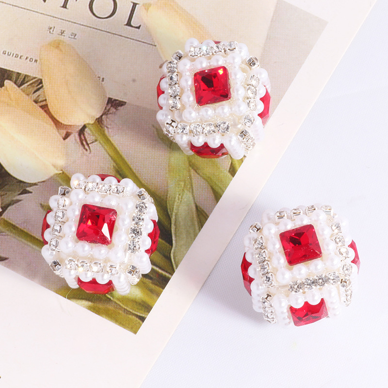 Wholesale New Square Gemstone Pearl Rhinestone Straight Hole Loose Beads DIY Mobile Phone Key Chain Necklace Bag Chain Aessories