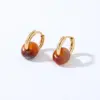 Wholesale PVD Coated K Gold Plated Round 304 Stainless Steel Natural Stone Retro Simple Style Waterproof Non Tarnish Hoop Earrings