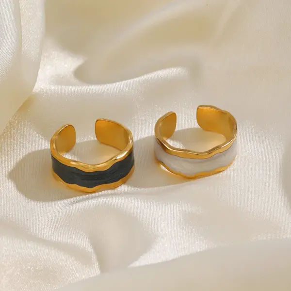 PVD Coated 18K Gold Plated Irregular 304 Stainless Steel IG Style Waterproof Non Tarnish Open Rings