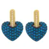 Wholesale Fashion Heart Inlaid Zircon Copper Artificial Gemstones 18k Gold Plated Earrings