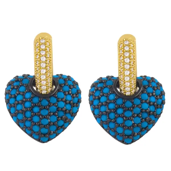 Wholesale Fashion Heart Inlaid Zircon Copper Artificial Gemstones 18k Gold Plated Earrings
