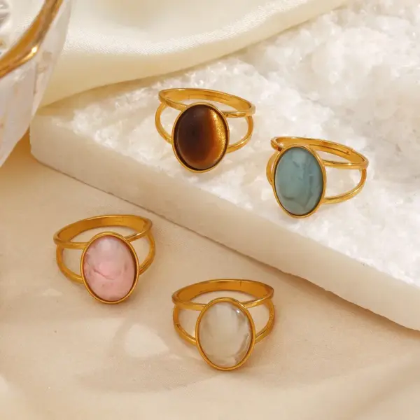 Wholesale Ion Plating (IP) 18K Gold Plated Oval 304 Stainless Steel Casual Cute Simple Style Waterproof Non Tarnish Open Rings