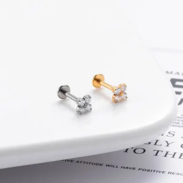 1 Piece 316L Stainless Steel Pure Titanium Copper Zircon Ear Cartilage Rings & Studs Crown Waterproof Non Tarnish Surgical Steel Women'S