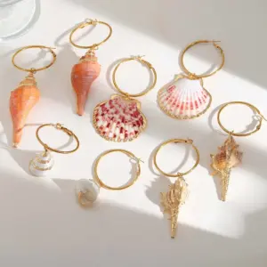 Wholesale Ion Plating (IP) 18K Gold Plated Conch Shell 304 Stainless Steel Natural Exaggerated Marine Style Beach Drop Earrings