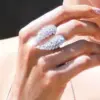 Wholesale New Women's Open Full Diamonds Zircon Wings Adjustable Fashion Charm Copper Ring