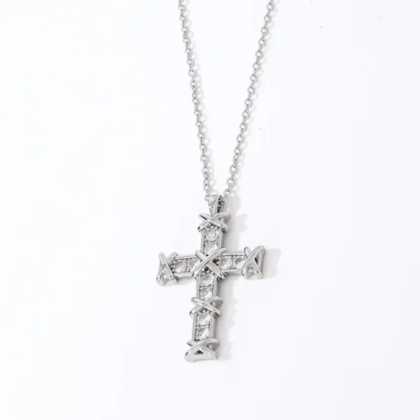 Wholesale Casual Cross 304 Stainless Steel Copper Inlay Gold Plated Silver Plated Zircon Pendant Necklace