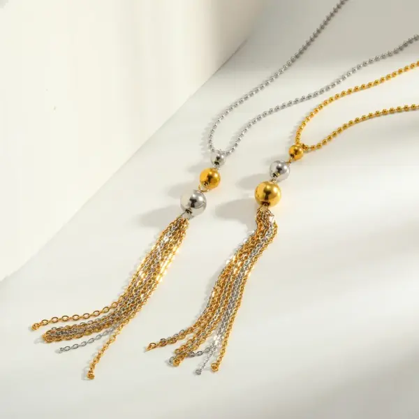 Vacuum Electroplating (In Furnace) Plated 18K Real Gold Round Tassel Cute Tropical Style Sweet 304 Stainless Steel Electroplated Lobster Clasp Necklace