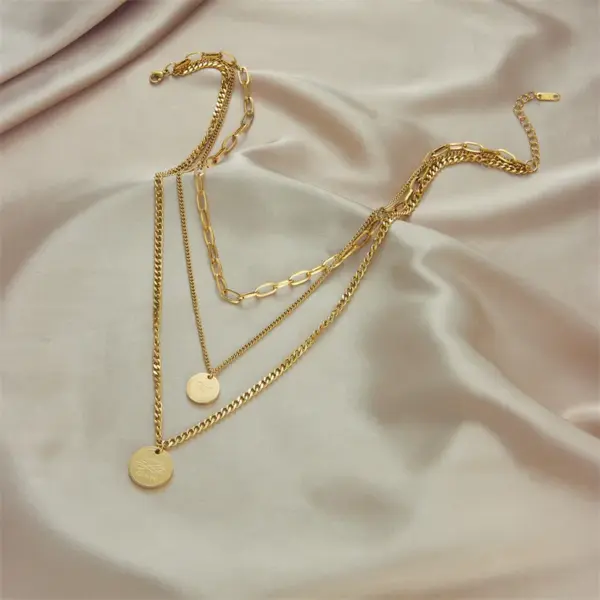 Wholesale PVD Coated 18K Gold Plated Letter Stainless Steel Vintage Style Waterproof Non Tarnish 304 Stainless Steel Layered Necklaces