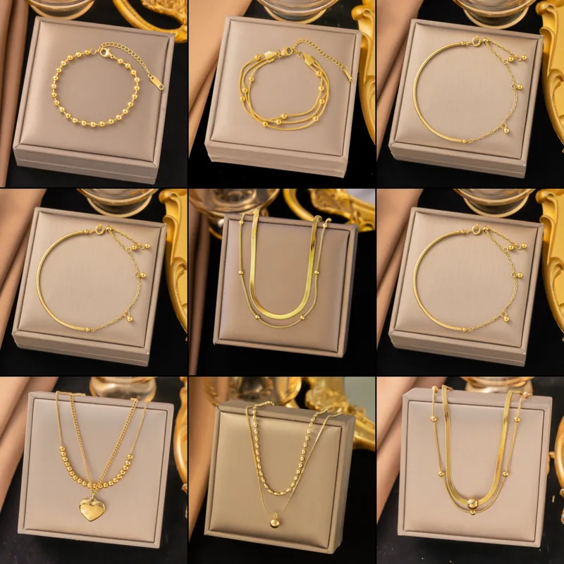 Wholesale PVD Coated Real Gold Plated Geometric Heart Shape 304 Stainless Steel Elegant Sweet Waterproof Non Tarnish Bracelets Necklace