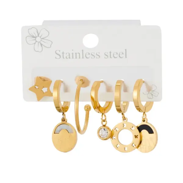 Wholesale 1 Set Modern Style Star Moon Heart Shape Plating Titanium Steel Drop Earrings Ear Studs