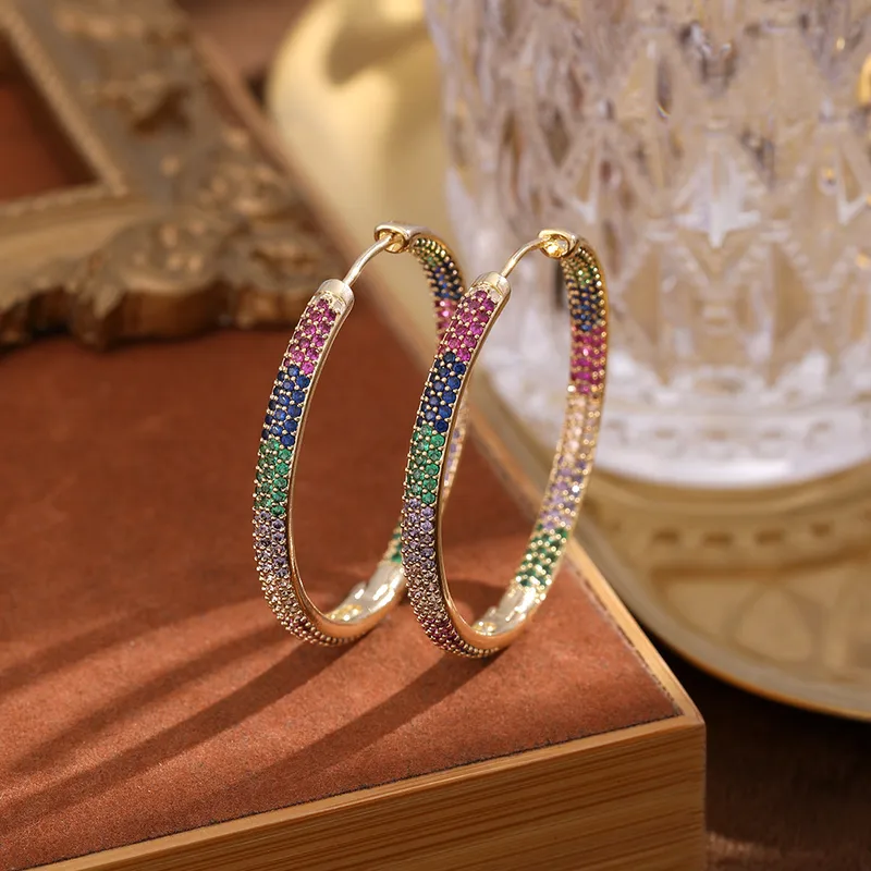 Wholesale 1 Pair Vintage Style Circle Solid Color Plating Inlay Copper Zircon Gold Plated Hoop Earrings