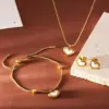 304 Stainless Steel Plastic Heart Shape Ion Plating (IP) 18K Gold Plated Cute French Style Classic Style Waterproof Non Tarnish O-shaped Chain Earrings Necklace Jewelry Set