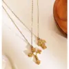 Wholesale 304 Stainless Steel Cross Rose PVD Coated Rhinestones Cat's Eye Stone Real Gold Plated Retro French Style Romantic Waterproof Non Tarnish Irregular Surgical Steel Cable Chain Lobster Trigger Clasp Closure Gold Pendant Necklace