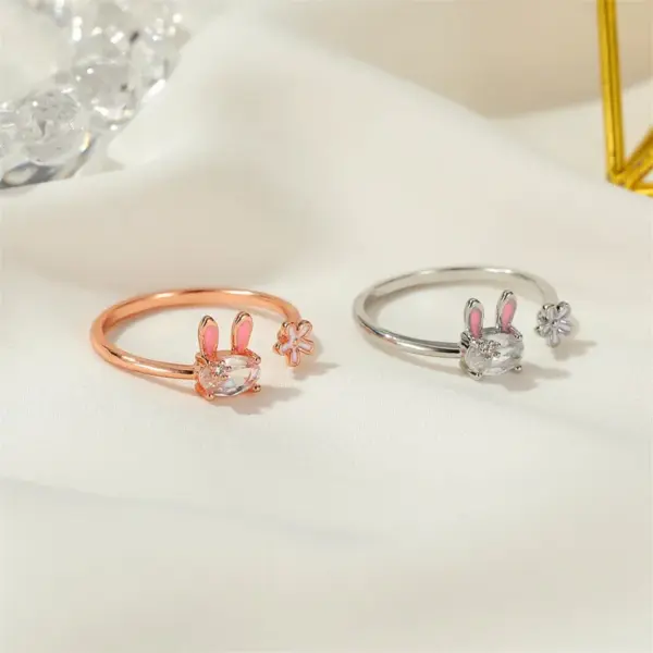 Copper Plating Rabbit Artificial Gemstones Copper Rings