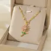 Wholesale 201 Stainless Steel Brass 18K Gold Plated Inlay Rainbow Star Flower Zircon Pendant Necklace