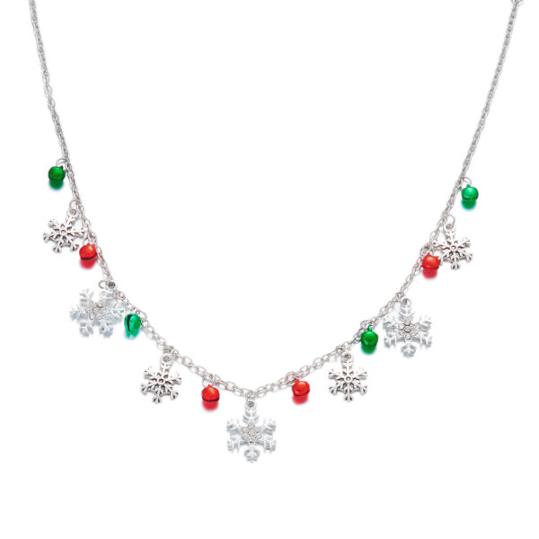 Wholesale New European and American cross-border Christmas jewelry set for women, featuring colorful bells, rhinestone-encrusted snowflakes, and pendants.