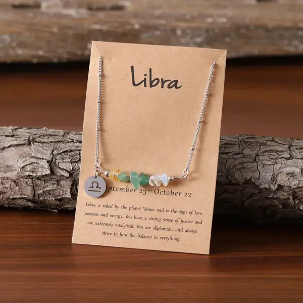 Wholesale New Arrival Twelve Constellation Natural Stone Combination Necklace Irregular Stone Pendant Good Luck Clavicle Chain Neck Chain
