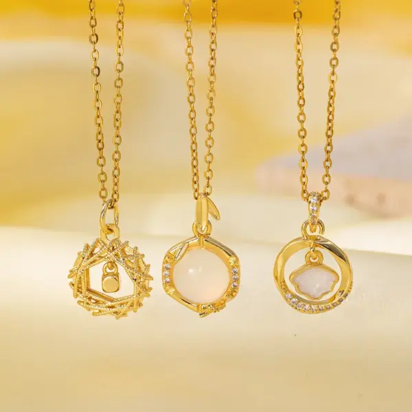 Wholesale Titanium Steel Copper Plating Heart Shape Flower Bow Knot Pendant Necklace