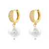 Wholesale 1 Pair Casual Elegant Round Plating Inlay Copper Pearl Zircon 18K Gold Plated Drop Earrings