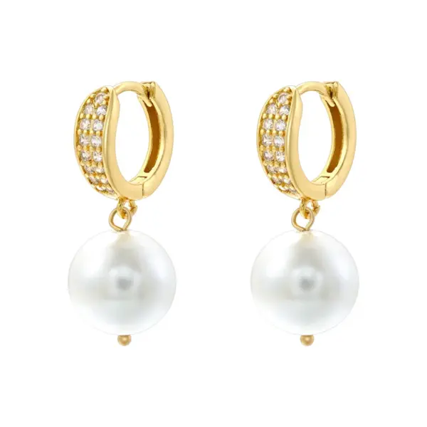 Wholesale 1 Pair Casual Elegant Round Plating Inlay Copper Pearl Zircon 18K Gold Plated Drop Earrings