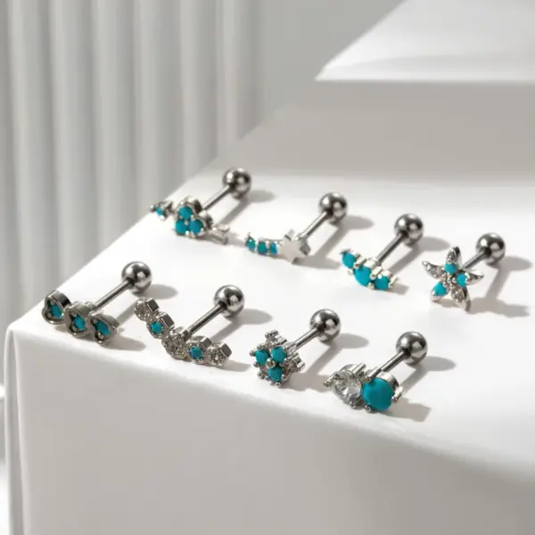 1 Piece 316L Stainless Steel Copper Zircon Ear Cartilage Rings & Studs Heart Shape Flower Waterproof Non Tarnish Surgical Steel Women's