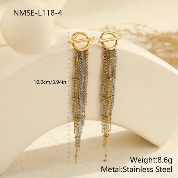 Wholesale Color Block Tassel Long Earrings 304 Stainless Steel Earrings Wind Ear Jewelry Plated 18K Real Gold Vacuum Electroplating