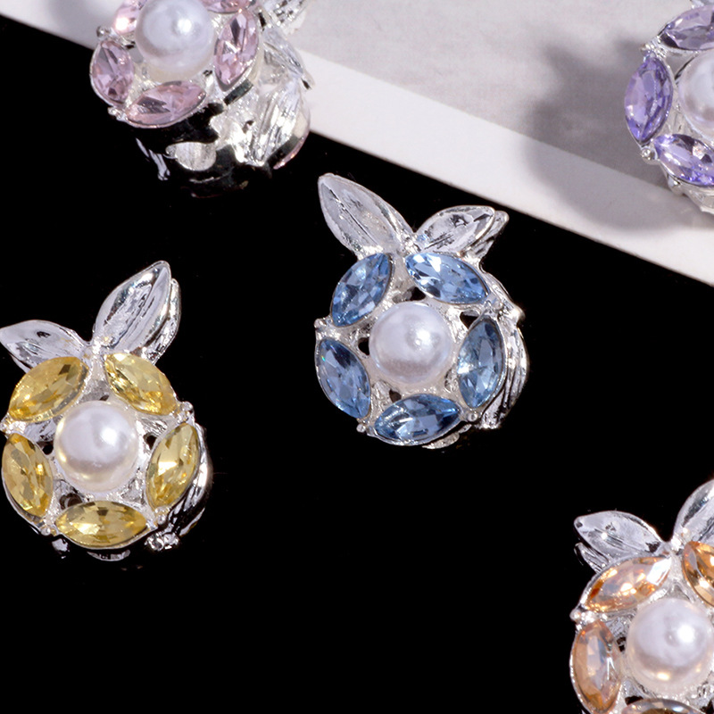 Wholesale Double-Sided Alloy Pearl Rhinestone Stereo Apple Diamond Ball Straight Hole Beads DIY Mobile Phone Chain Keychain Necklace Aessories