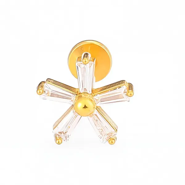 Wholesale 1 Piece Lip Rings Casual Nordic Style Hip-Hop Crown Flower 316L Stainless Steel Waterproof Non Tarnish Surgical Steel Zircon PVD Coated 18K Gold Plated Lip Rings Ear Cartilage Rings & Studs