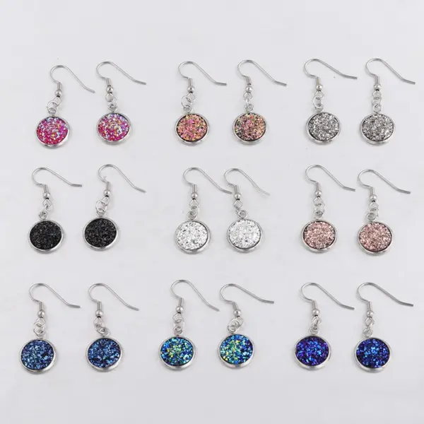 Wholesale Electroplating Golden Plated Round Stainless Steel Resin Simple Style Drop Earrings