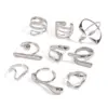 Wholesale 304 Stainless Steel Geometric Exaggerated Artistic Waterproof Non Tarnish Layered Silver Open Rings