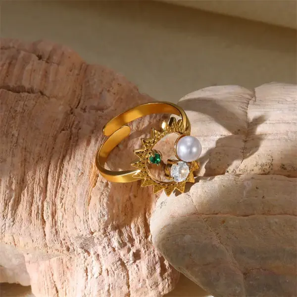 PVD Coated Real Gold Plated Starfish Conch Heart Shape 304 Stainless Steel French Style Marine Style Beach Waterproof Non Tarnish Open Rings