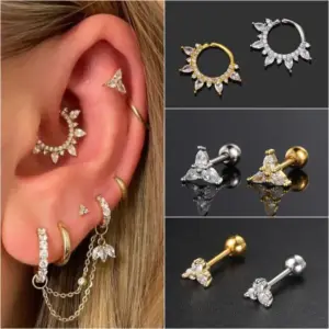 Wholesale Copper Zircon Ear Bone Nail Women's Pear-shaped Stone Screw Buckle Piercing Earrings Nose Ring