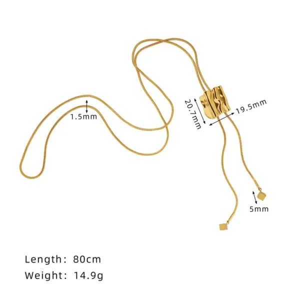 Wholesale Geometric Pleated Square Push-Pull Necklace Irregular Multi-Party Fortune Autumn/Winter Sweater Chain Vintage Heart Shape Vacuum Plating 18K Real Gold 304 Stainless Steel Inlaid Gold Inlaid