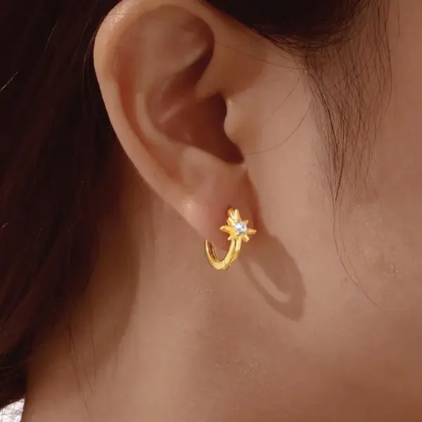 201 Stainless Steel Heart Shape Flower PVD Coated Zircon Real Gold Plated 18K Gold Basic Simple Style Waterproof Non Tarnish Earrings