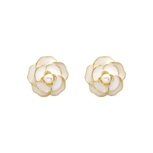 Wholesale Retro Simple Style Flower Alloy Enamel Inlay Pearl Women's Ear Studs