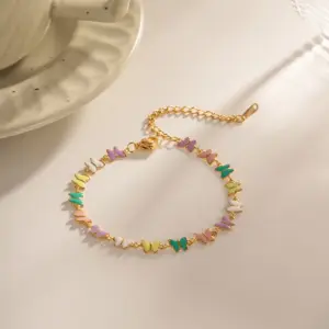 Wholesale 304 Stainless Steel Butterfly PVD Coated 18K Gold Plated Fashion Plating Colorful Bracelets