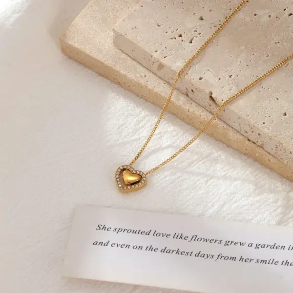 Ion Plating (IP) 18K Gold Platinum Real Plated Heart Shape 304 Stainless Steel Vintage Style Sweet Waterproof Non Tarnish Pendant Necklace