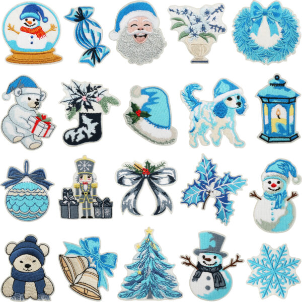 oly-34165d2661de115e79c32ba3013eff32 Wholesale Blue and white Christmas embroidered patch