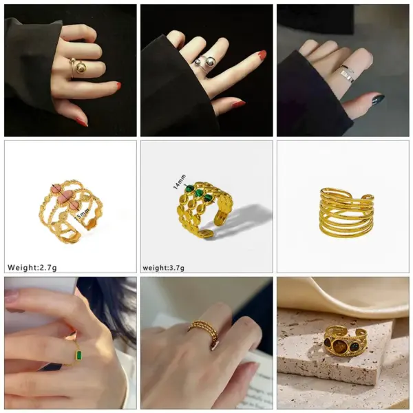 PVD Coated Real Gold Plated Heart Shape Titanium Steel Sweet Waterproof Non Tarnish Open Rings