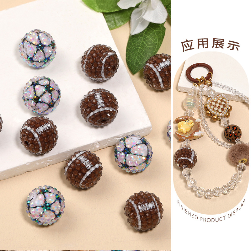 Wholesale Cross-border heavy industry rugby full diamond beads acrylic football stars diamond ball diy mobile phone chain aessories