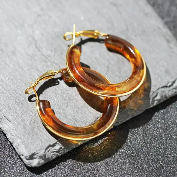 Wholesale 1 Pair Retro Exaggerated Circle Round Plating 304 Stainless Steel Arylic Resin 18K Gold Plated Hoop Earrings