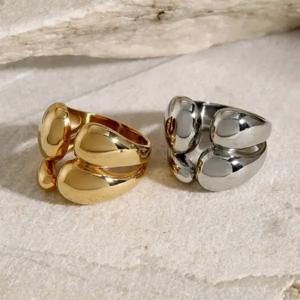 304 Stainless Steel Solid Color PVD Coated 18K Real Gold Plated Hip-Hop Retro Gold Rings