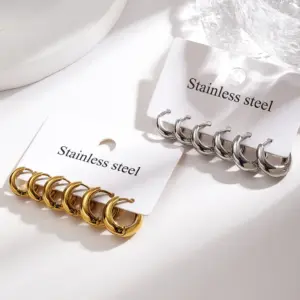 Wholesale European And American Simple Fashion INS Style Basic 304 Stainless Steel Vacuum Electroplated (In Furnace) 18K Real Gold Plated Round Hoop Earrings For Women Daily Casual