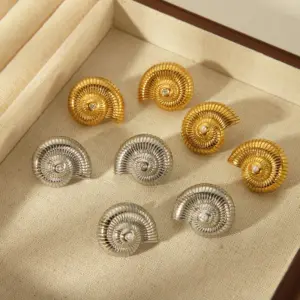 Wholesale 1 Pair Casual Vintage Style Spiral Plating Inlay 304 Stainless Steel Artificial Pearls Zircon 18K Gold Plated Ear Studs